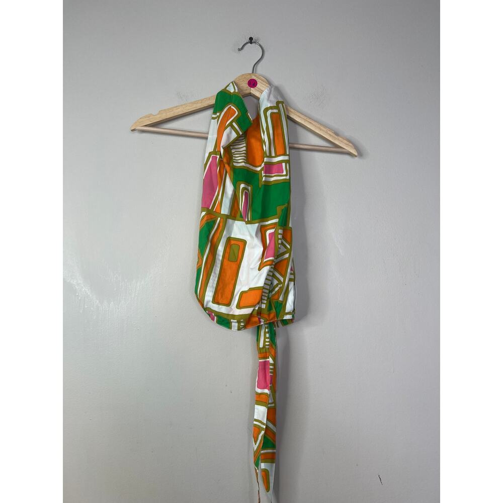 NEW S/W/F Poplin Open Back Tie Halter High Neck Top Solstice Green Pink Orange - Picture 2 of 8